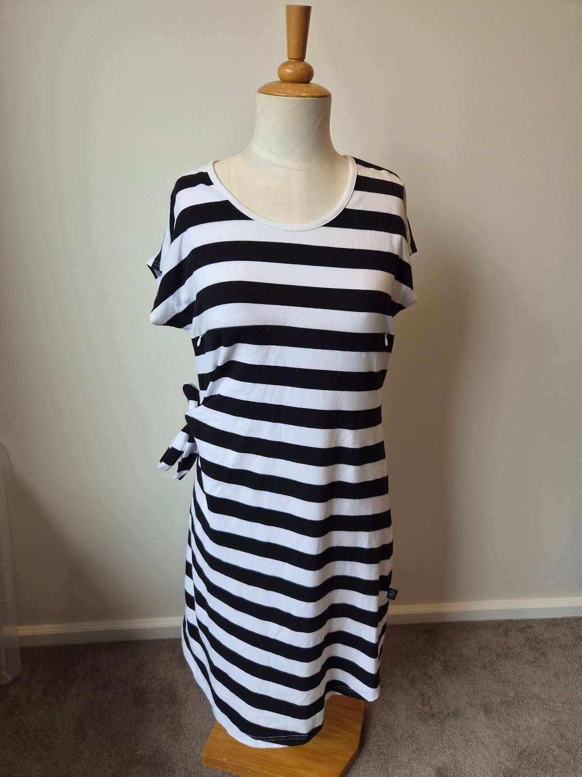 Addison Black and White Striped Dress with Side Tie (10)