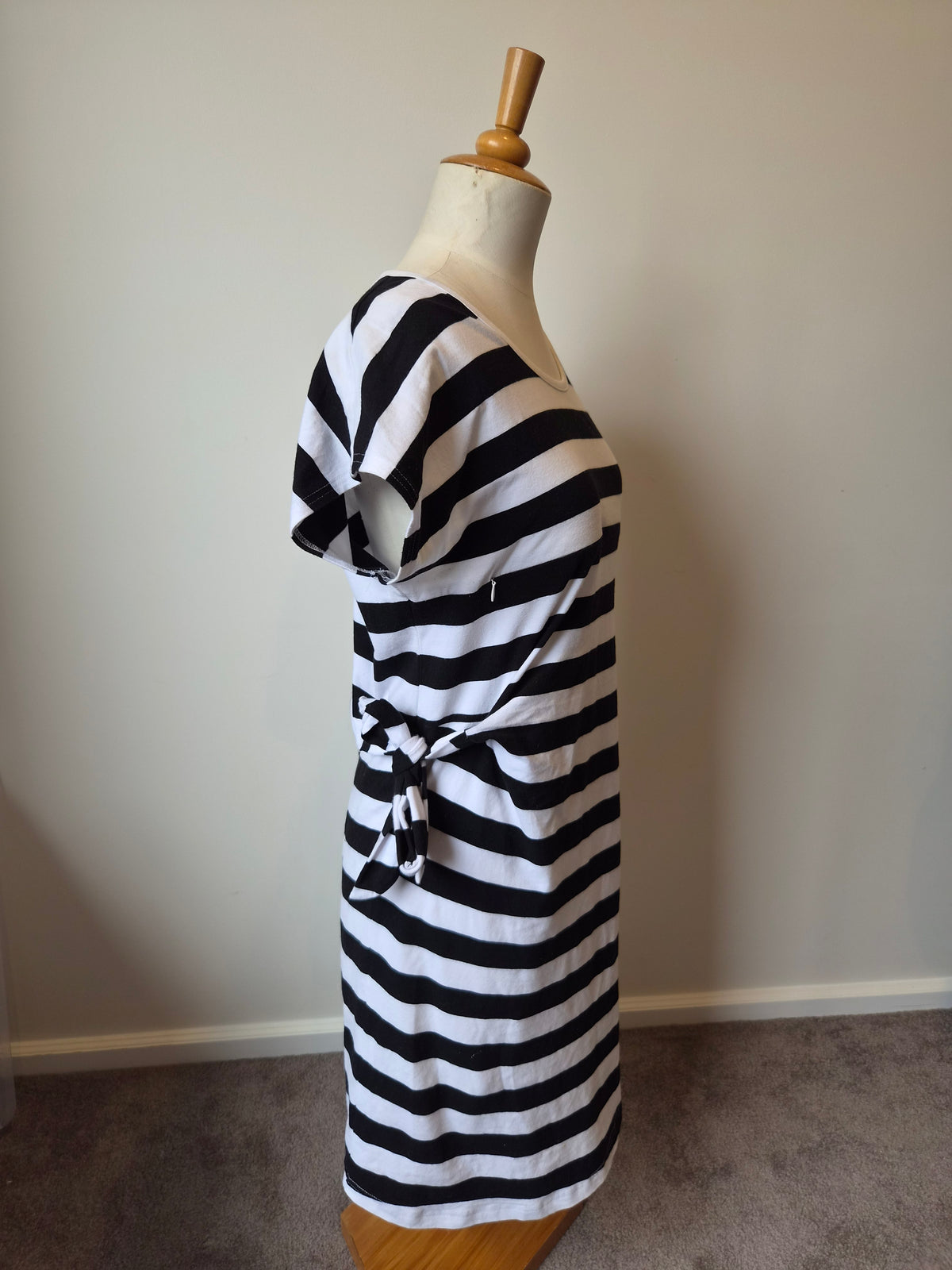 Addison Black and White Striped Dress with Side Tie (10)