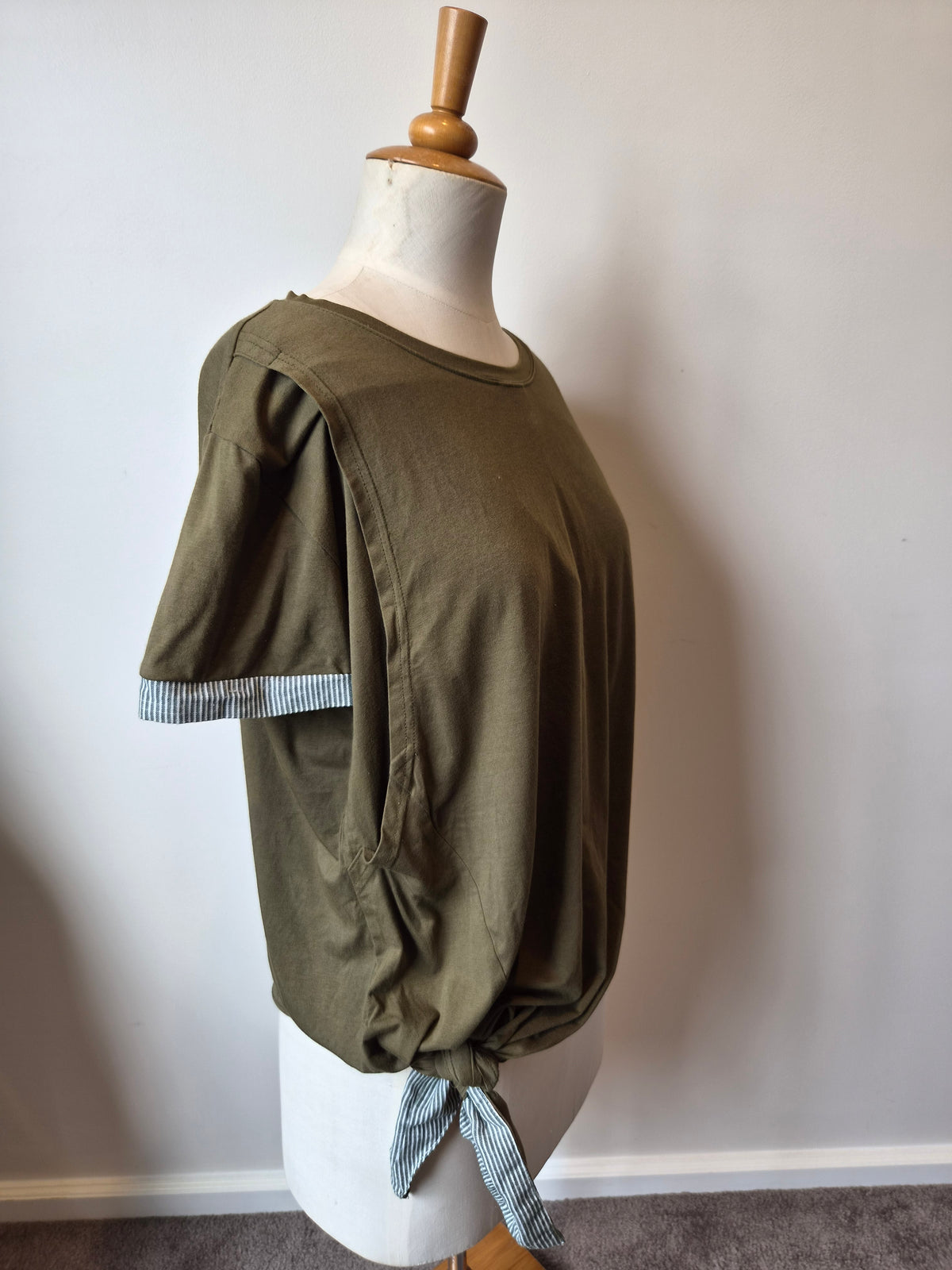 Milkbar Khaki Stripe Side Tie Top (M)