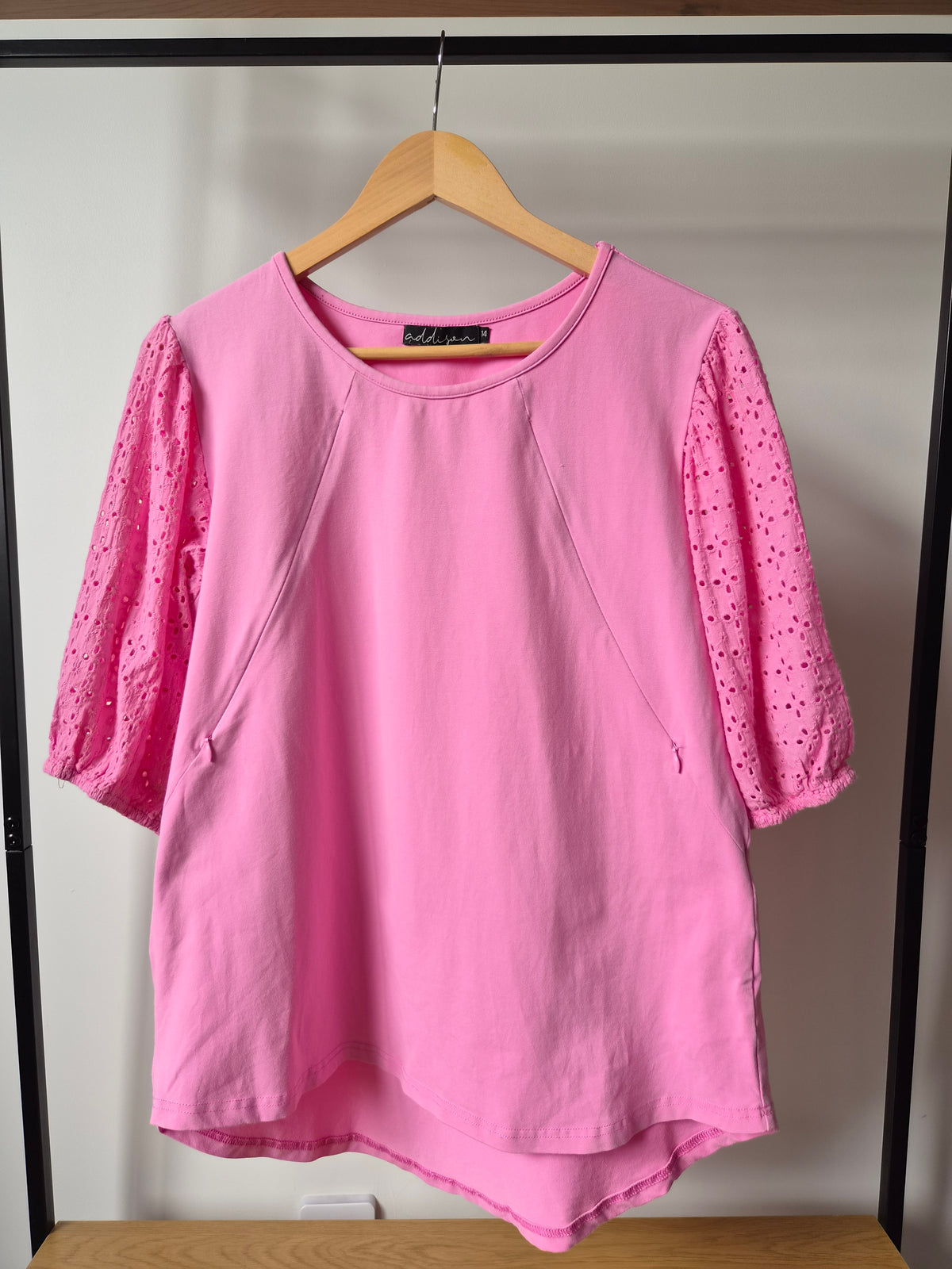 Addison Candy Pink Broderie Sleeve Top (14)