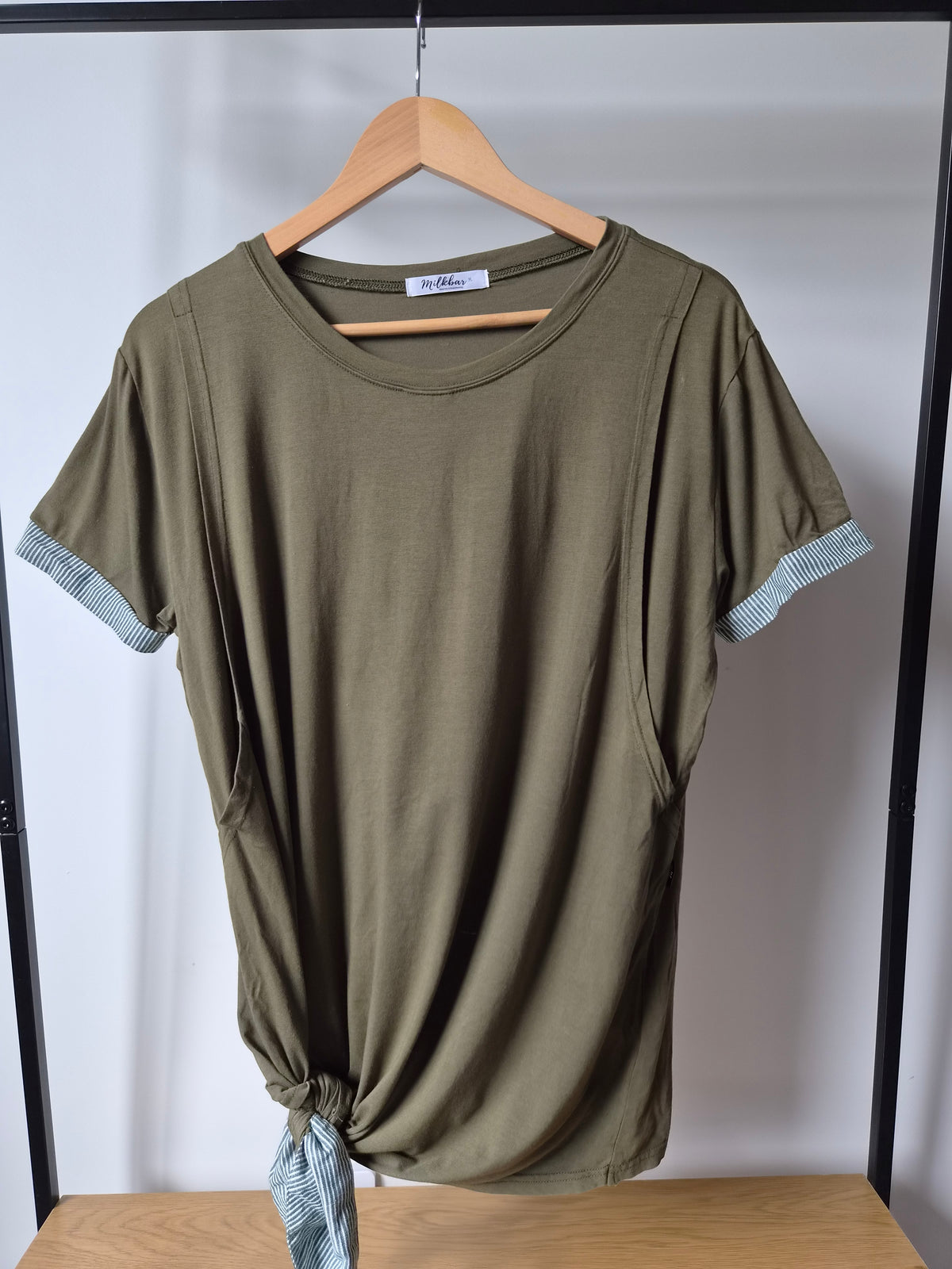 Milkbar Khaki Stripe Side Tie Top (M)